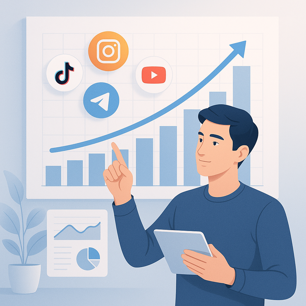 TikTok analytics dashboard with follower growth chart and content plan notes
