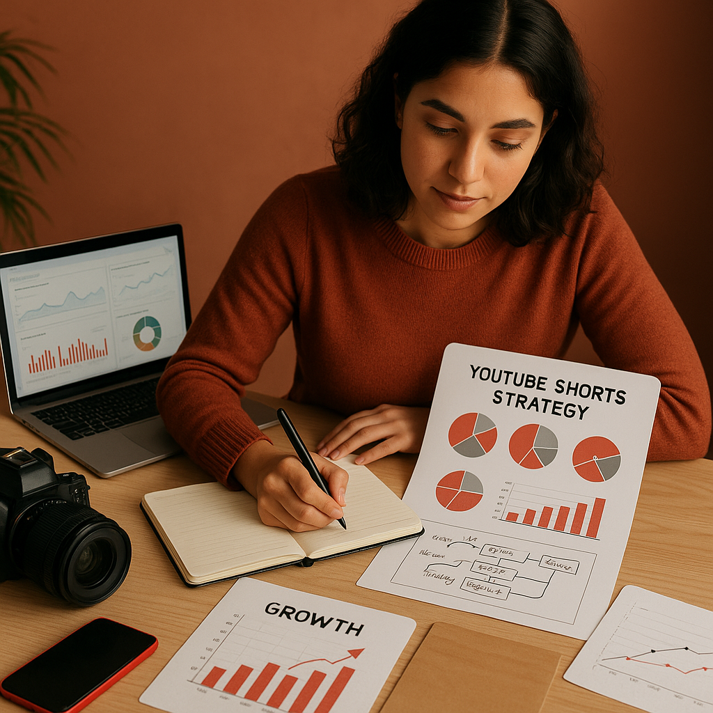 Responsabile marketing analizza i grafici di rendimento di YouTube Shorts su un laptop durante la pianificazione natalizia