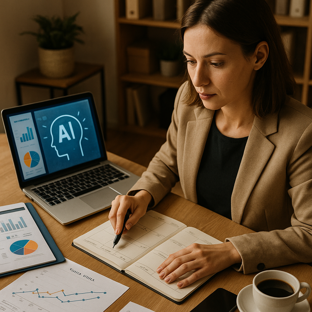 Analisi IA e crescita social media su uno sfondo digitale, icone di rete