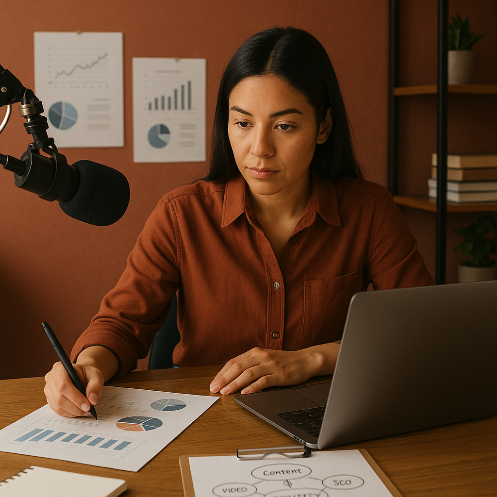 Episodio de podcast deportivo en YouTube con notas de estrategia de marca en pantalla