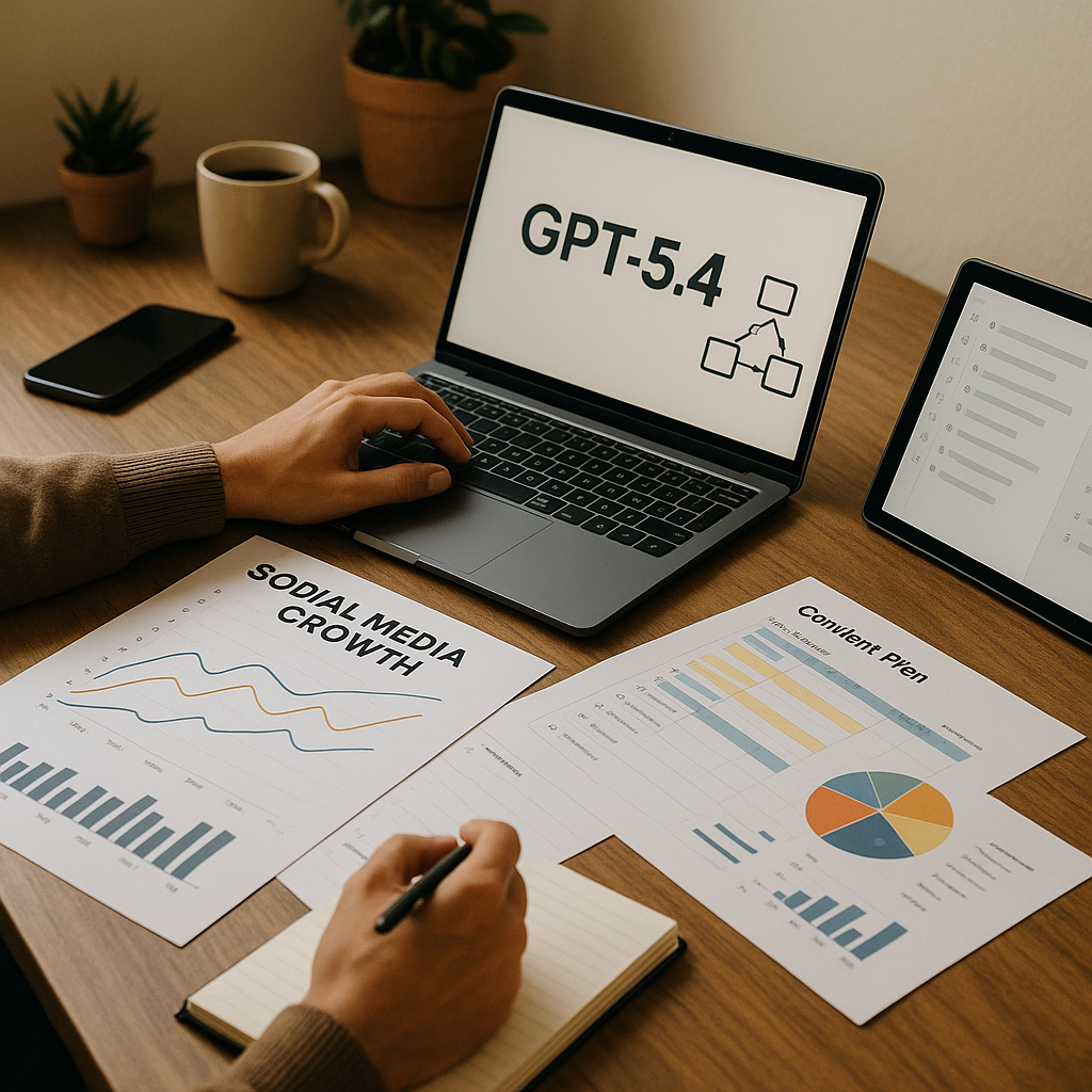 Illustration of GPT-5.4 enabling autonomous agents for social media