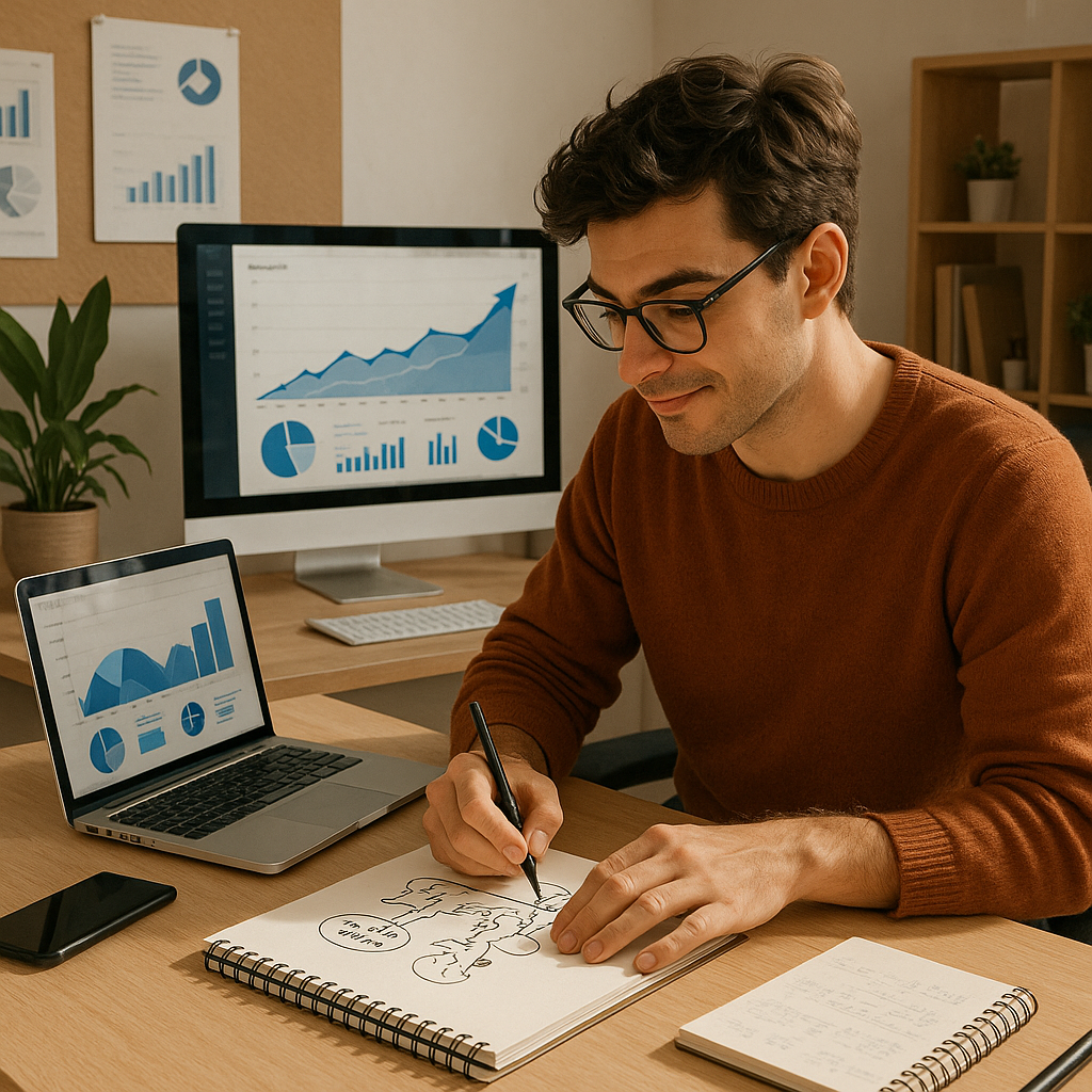 Close-up of a hand-drawn comic panel adapted for web distribution