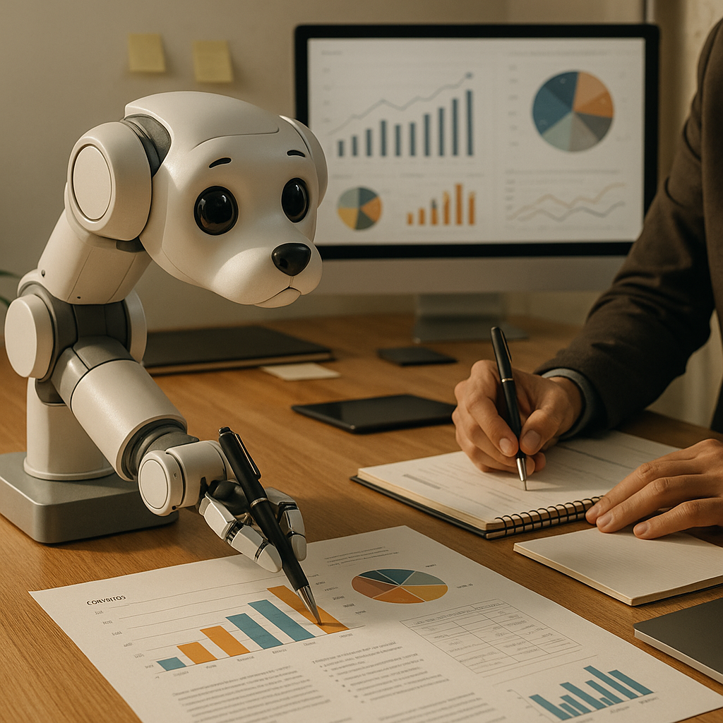 Pince robotisée Lenovo sur un bureau avec écran et horloge