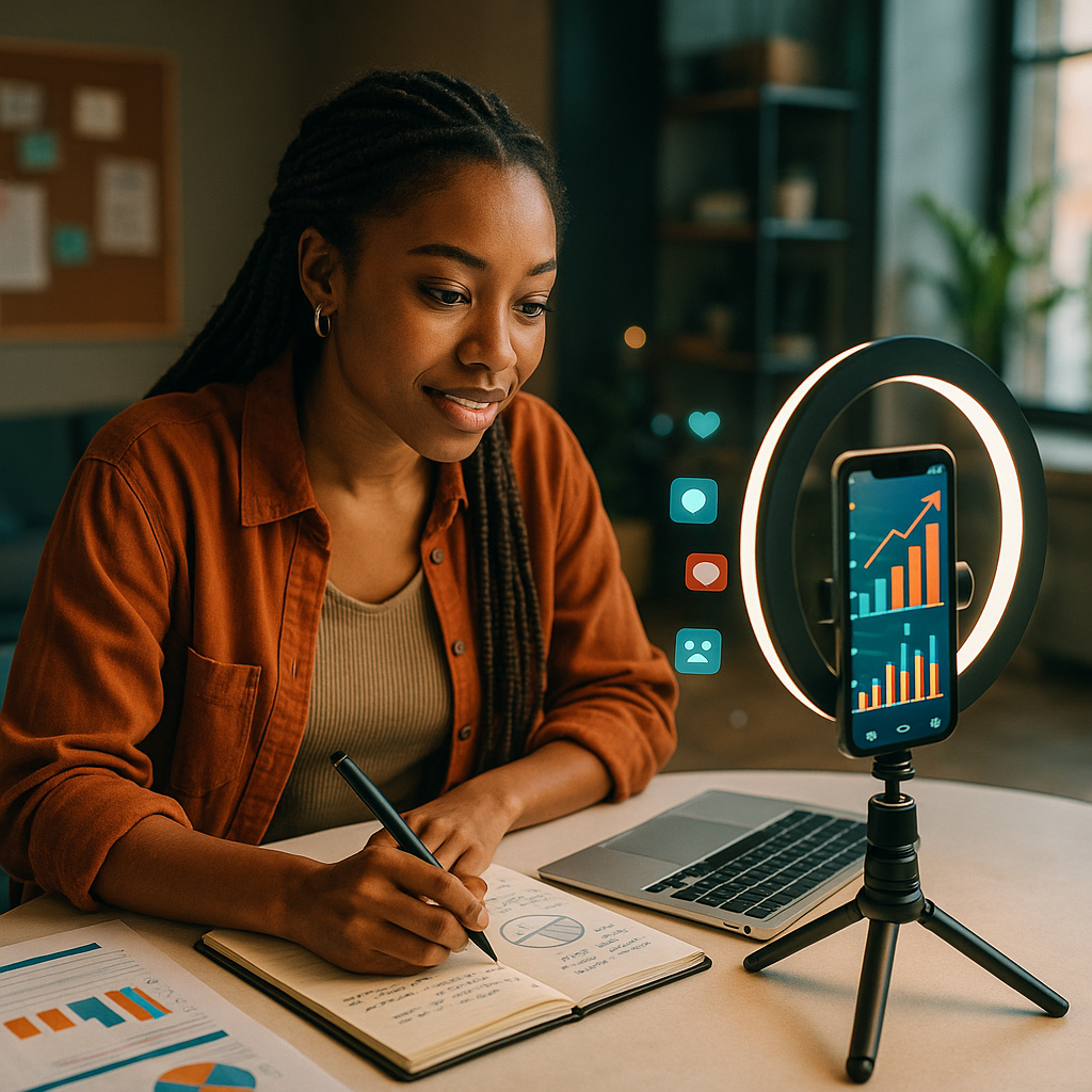 Ilustración de redes de datos con el ícono de TikTok y símbolos de interrupción