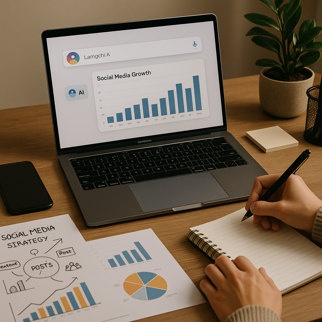 A Mac computer screen showing AI assistant interface with Perplexity branding