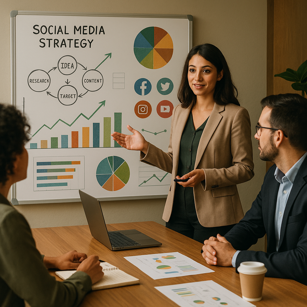 Silhouette di persone che analizzano dati sui social su schermi