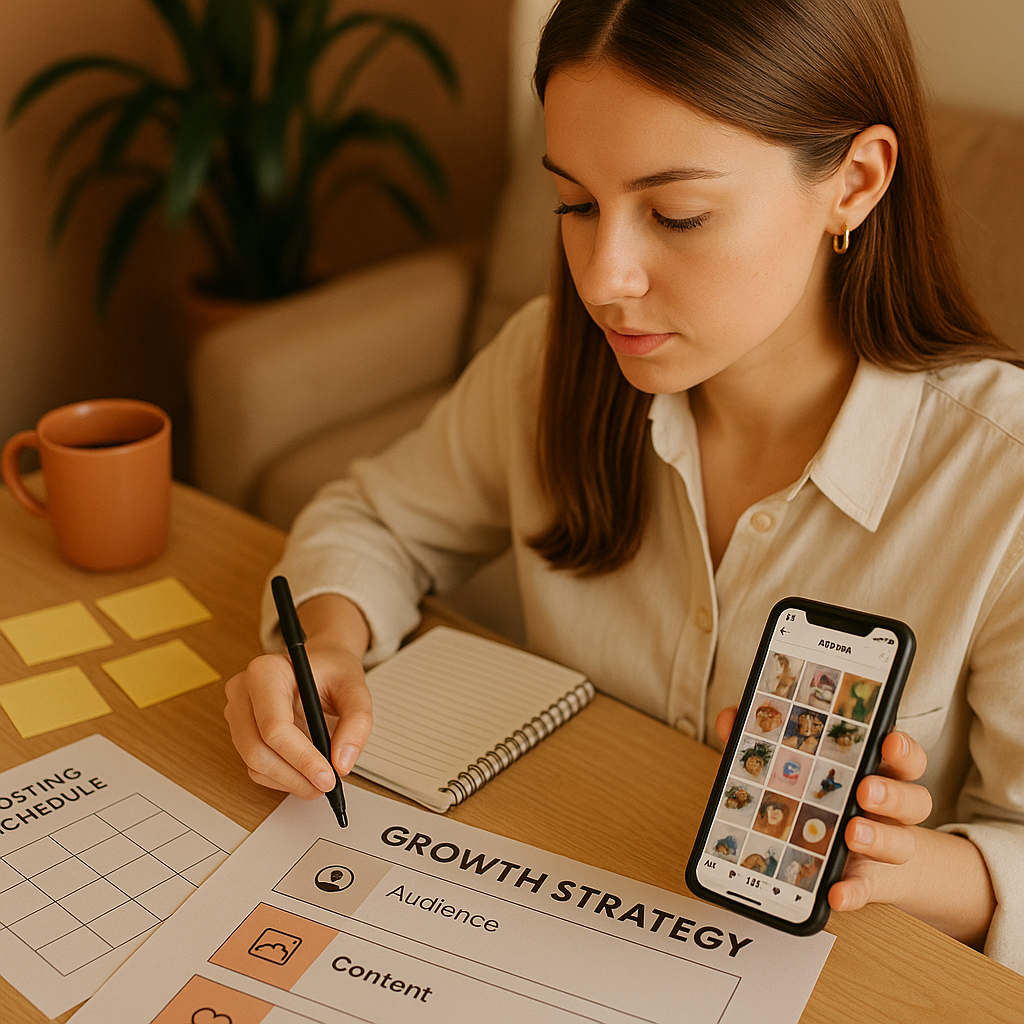 Smartphone che mostra analytics Instagram e grafici