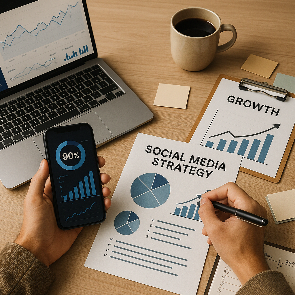 Professionista che esamina una mappa di rischio digitale per la strategia sui social