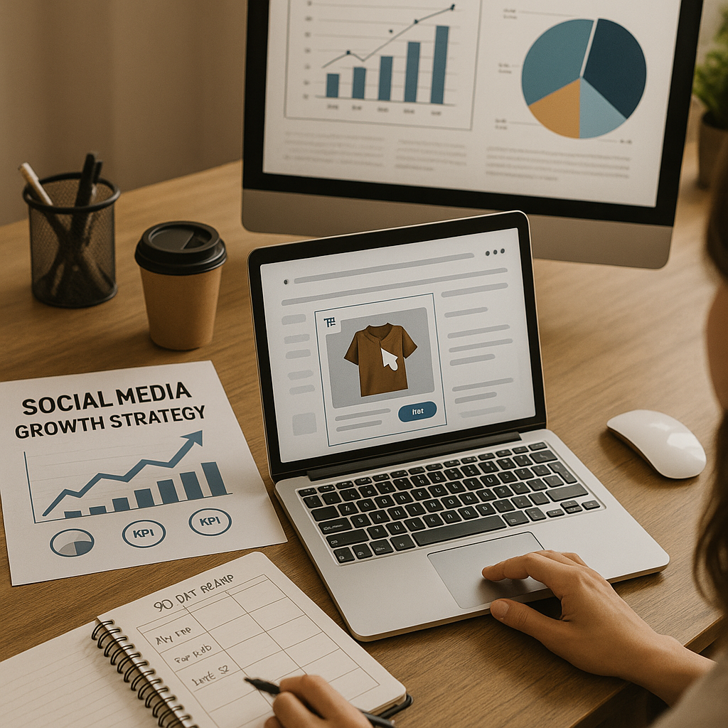 Illustration of a social feed with product cards connected to posts