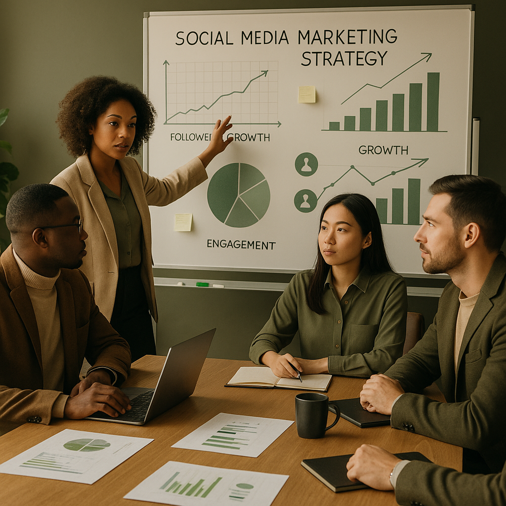 Dashboard showing social media monitoring analytics, mentions, and engagement trends