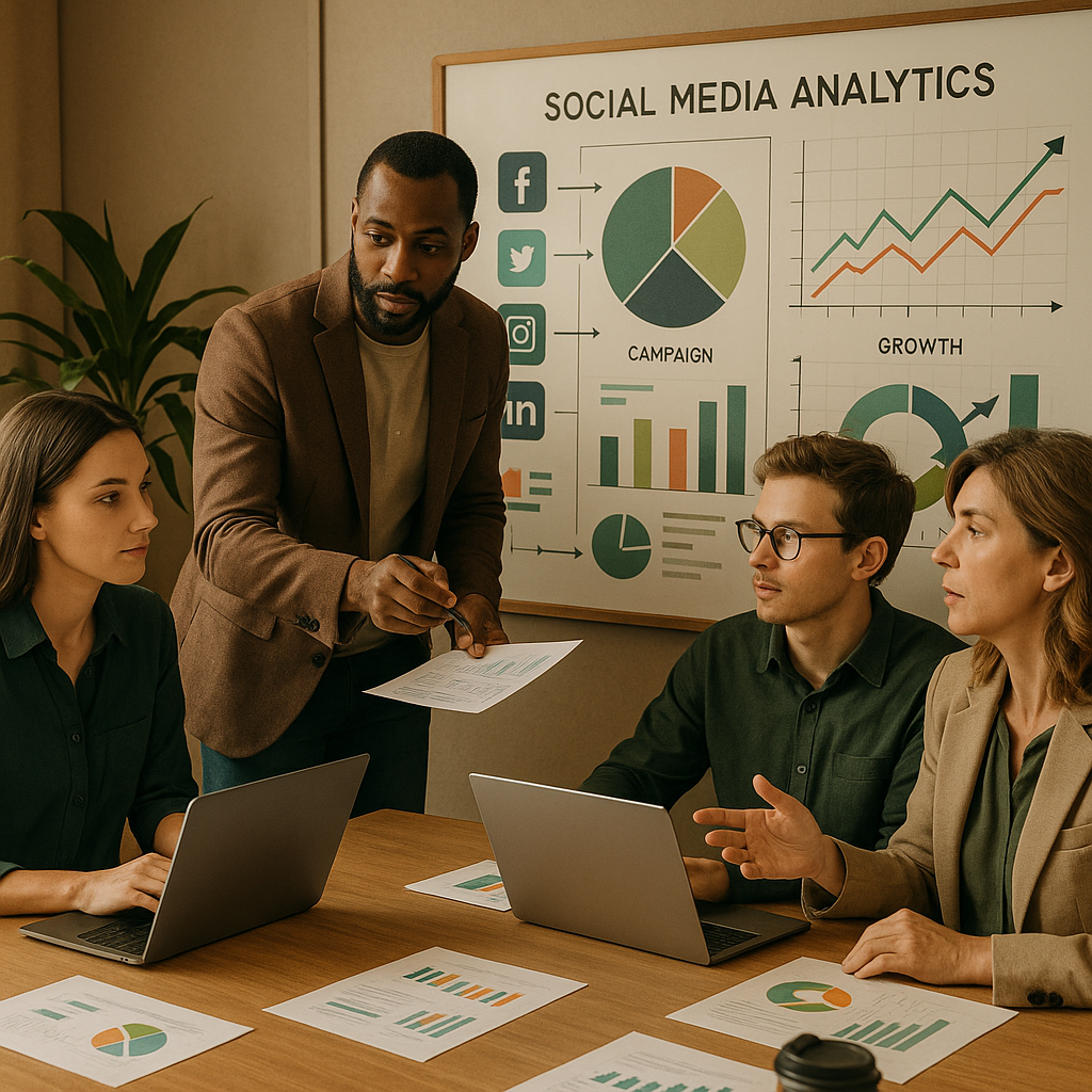 Painel mostrando analytics e insights de redes sociais