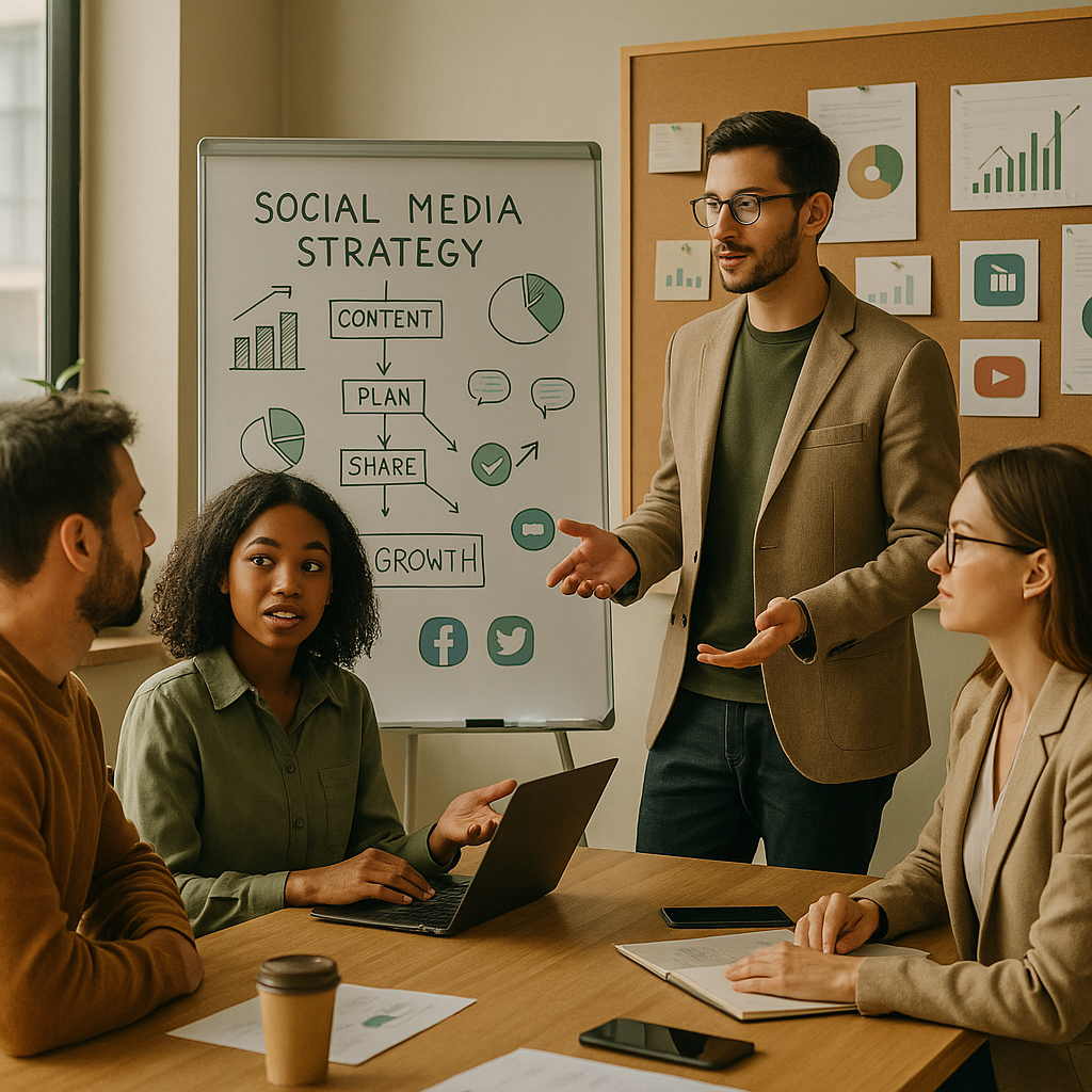 Arbeitsplatz mit Content-Creator-Tools für Planung, Editing, Analytics und Social-Media-Publishing