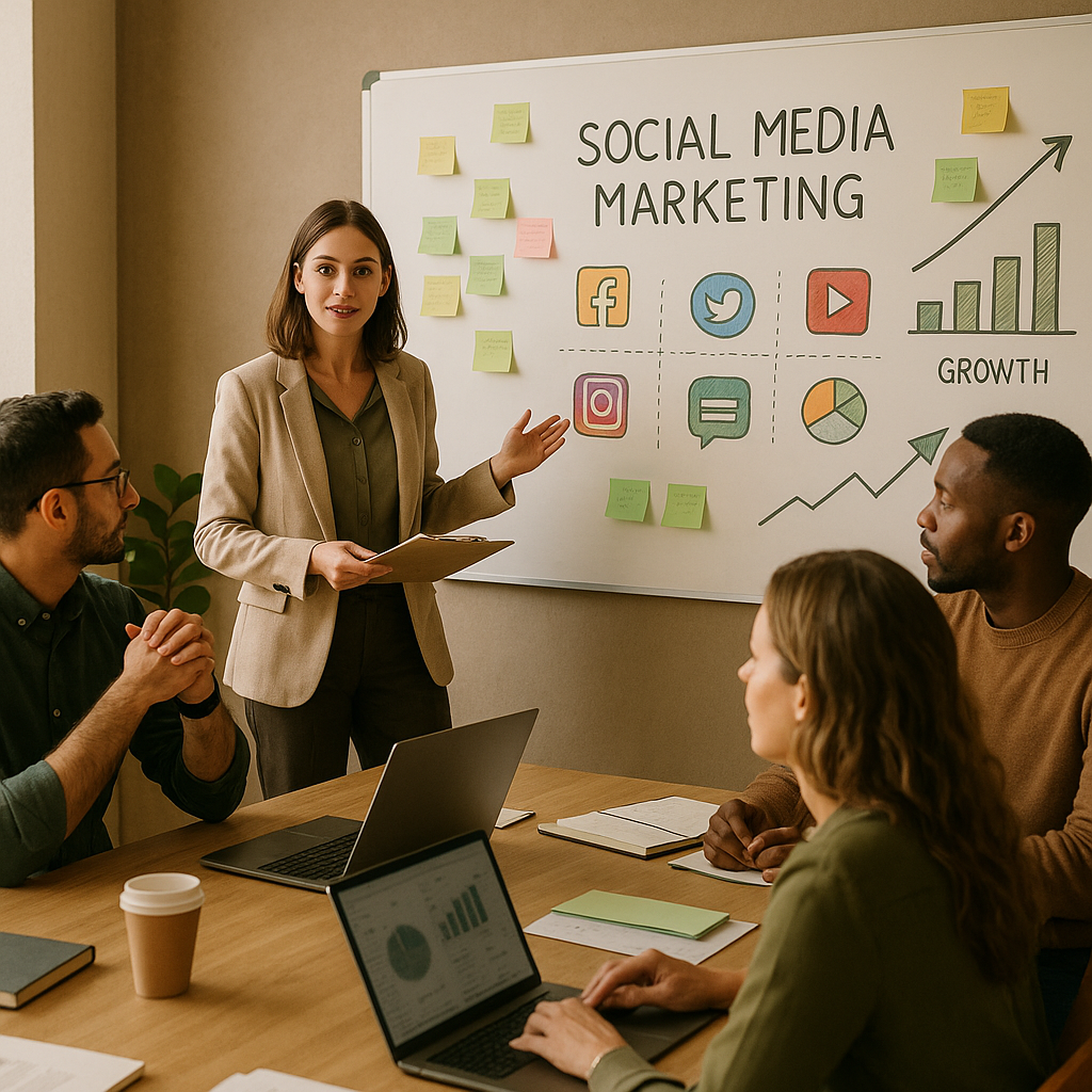 Illustration eines Creator-Dashboards mit offenen Social-Web-Distribution-Kanälen und Content-Analytics