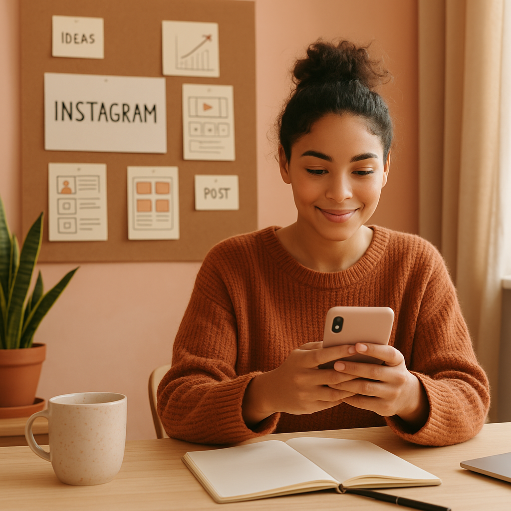 Ilustración de las cuentas teen de Instagram con interfaz móvil y controles de seguridad