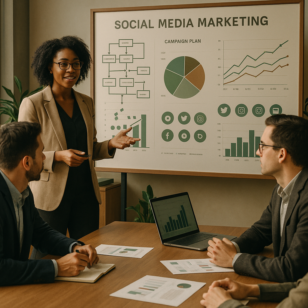 Schermi dashboard con metriche di analytics e reporting social media su più piattaforme