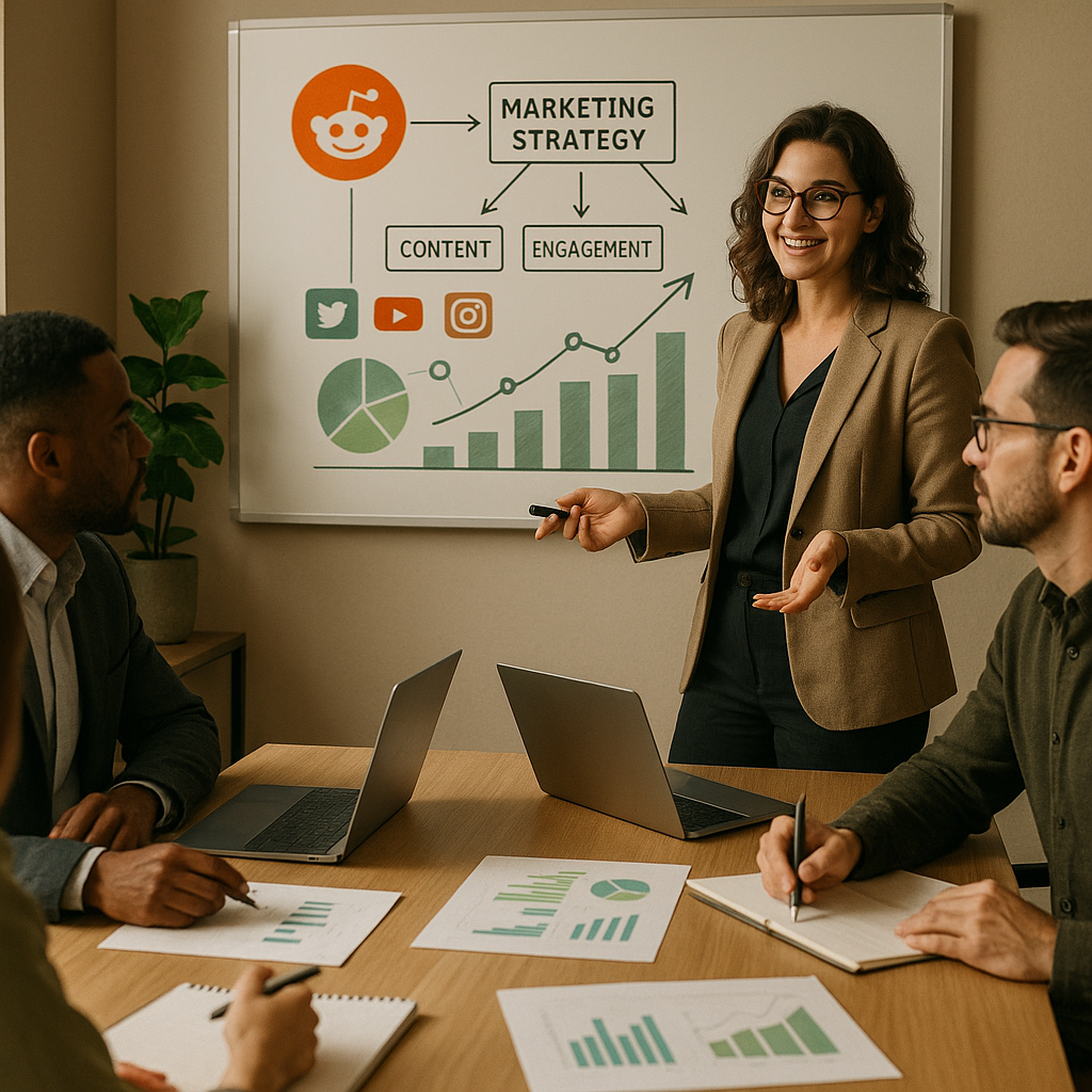 People discussing brand content across Reddit communities on laptops and phones