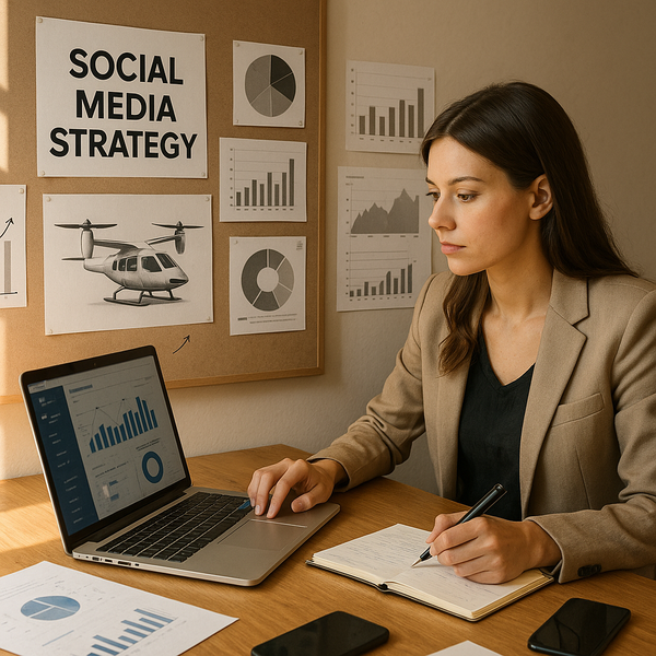 Rendering di taxi aerei elettrici in decollo su skyline urbano