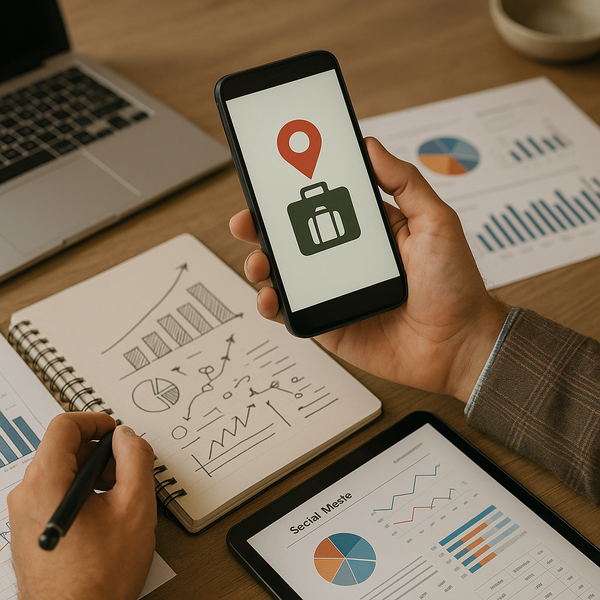Ilustración de un teléfono Android mostrando Find Hub con seguimiento de equipaje