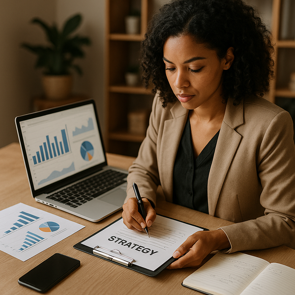 Illustration of a startup navigating a pentagon with contracts and social icons