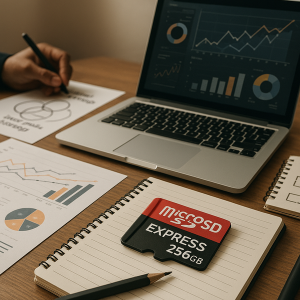 Close-up of microSD Express cards beside a Nintendo Switch 2