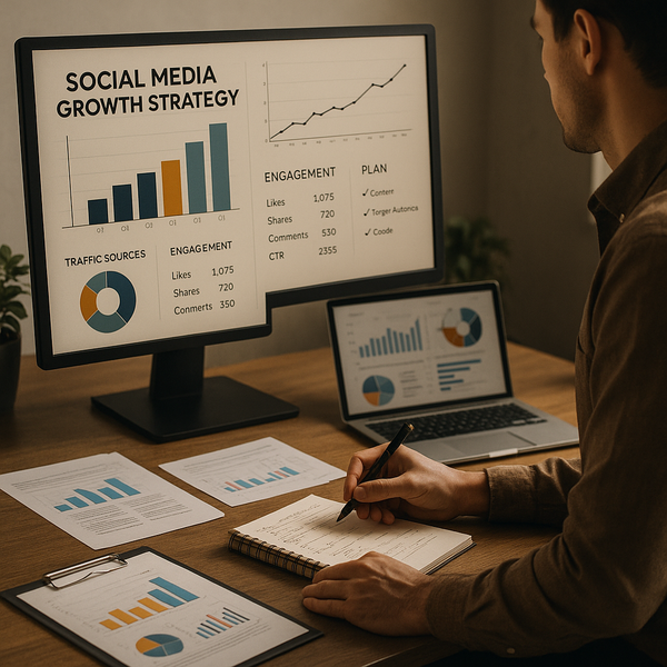 Futuristic starship and digital analytics representing social media growth