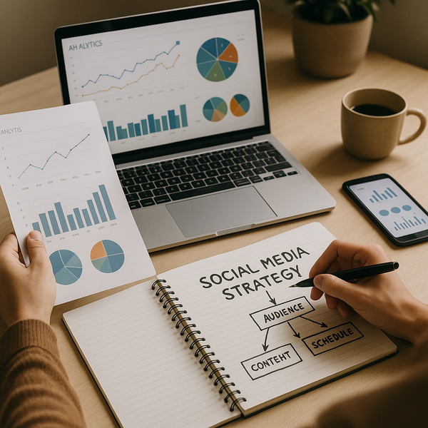 A stylized concert scene with analytics overlays representing data-driven strategy