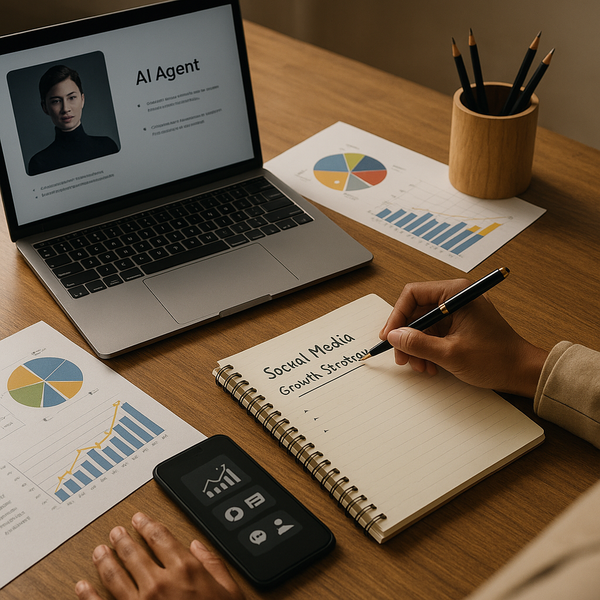 Abstract art showing AI agents collaborating on creative content for social media