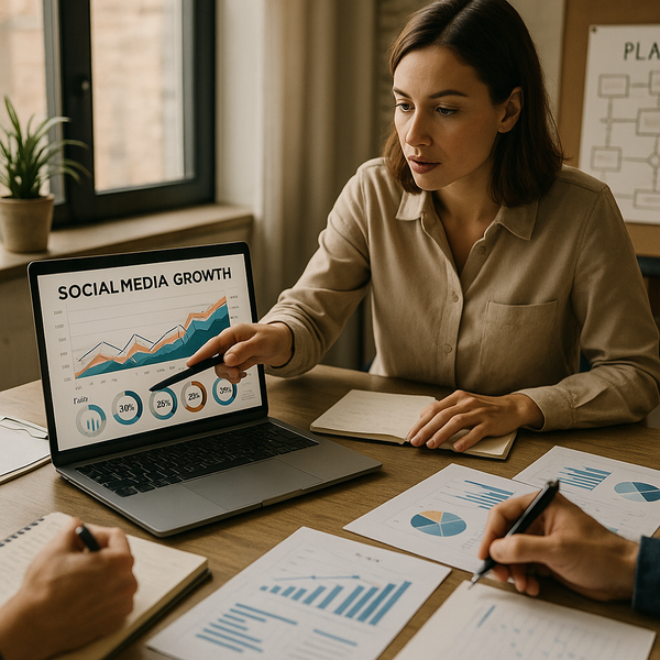 Abstract finance and social media icons representing strategic growth