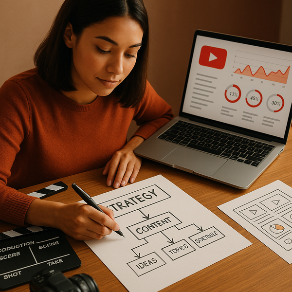 Illustrazione di dati retailer, insight sul pubblico e pianificazione campagne YouTube su dashboard