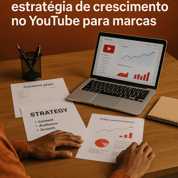 Episódio de podcast esportivo reproduzindo no YouTube com anotações de estratégia de marca na tela