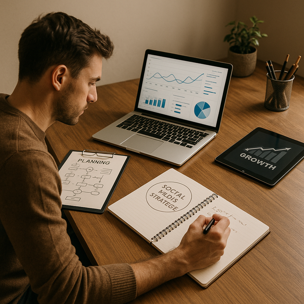 Illustration of AI-driven workflow and social growth concepts