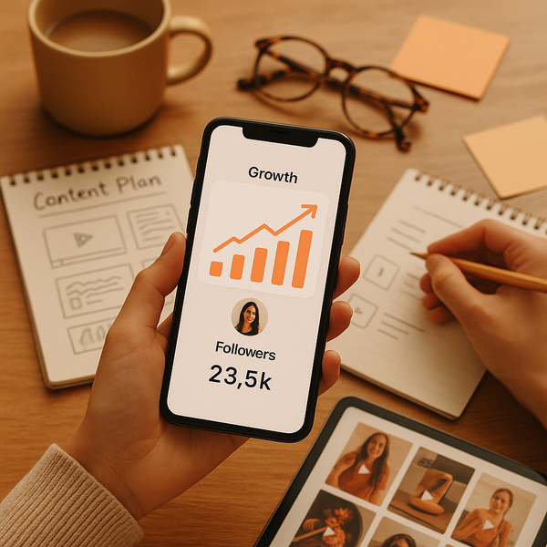 Close-up of a smartphone screen displaying Instagram analytics and charts