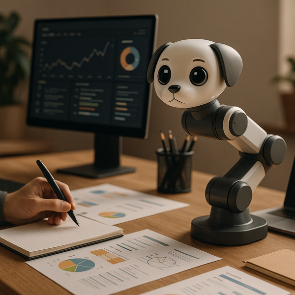 Lenovo desktop AI concept featuring a robot arm with puppy-like eyes