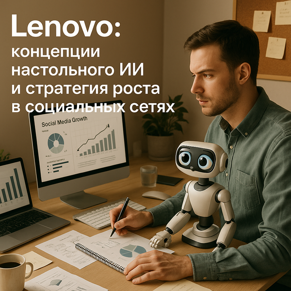 Концепция настольного ИИ Lenovo с роботизированной рукой и глазами