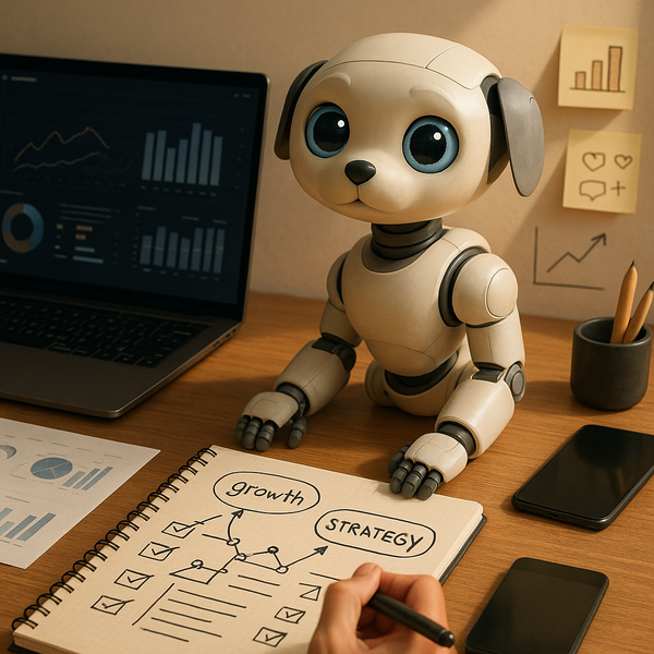 Conceito de IA desktop Lenovo com braço robótico de olhos de filhote