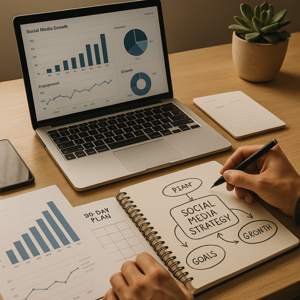 People collaborating on digital marketing strategy across devices