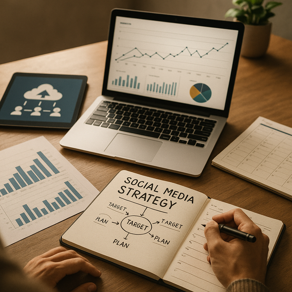 Business meeting with defense tech concepts and social media growth icons