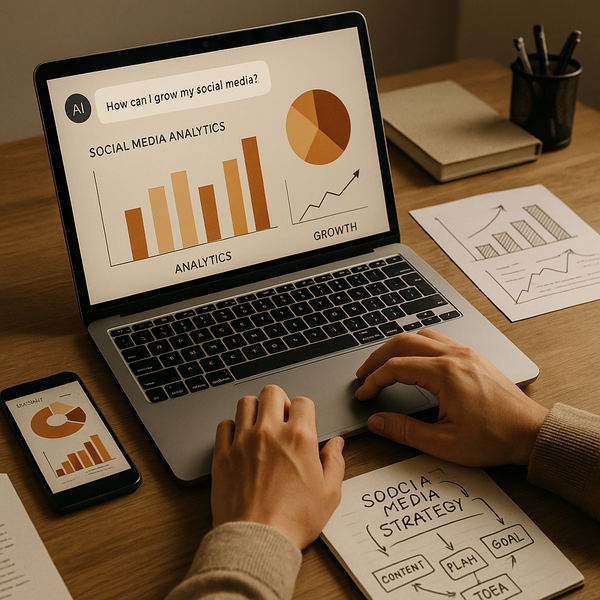 Schermo Mac con interfaccia assistente IA e branding Perplexity