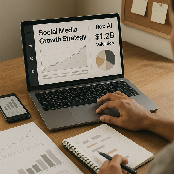 Rox AI branding with growth charts and data