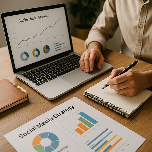 Team evaluating dashboards to optimize a social growth strategy for 2026