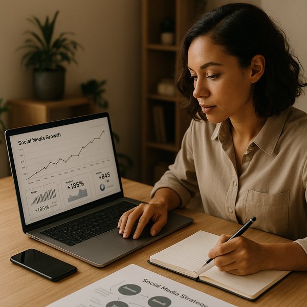 Group of professionals analyzing social media metrics on screens