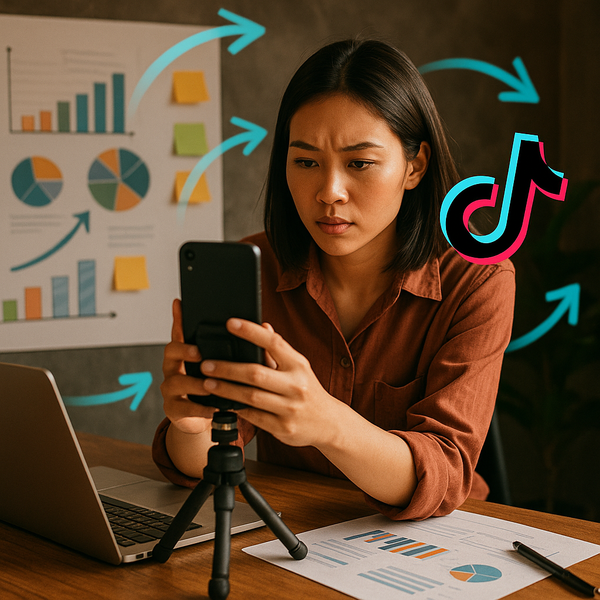 ภาพกราฟิกเครือข่ายข้อมูลพร้อมสัญลักษณ์ TikTok และสัญลักษณ์ outage