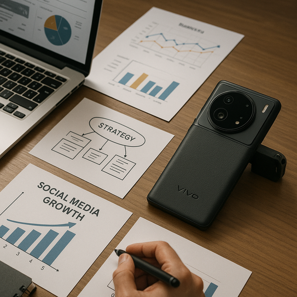 Graphic illustration of Vivo's next phone featuring a professional camera rig setup