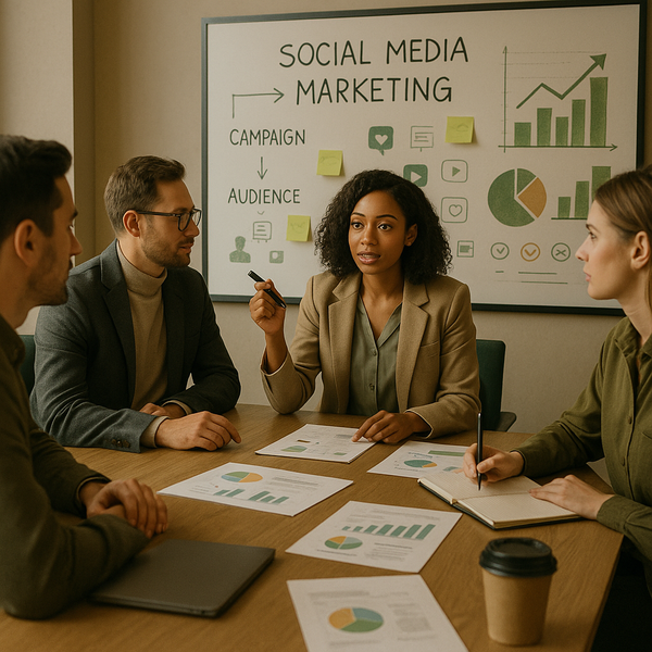 Illustrazione astratta di un workflow di marketing guidato dall'AI