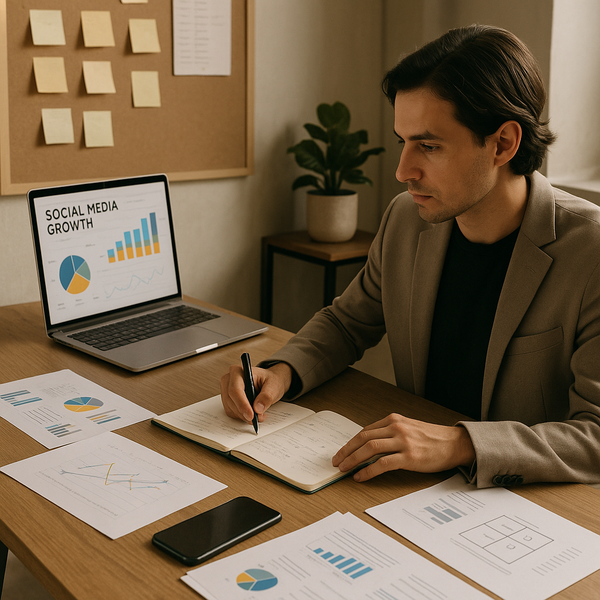 A collage of listening devices, screens, and reading materials representing media consumption for strategy-building