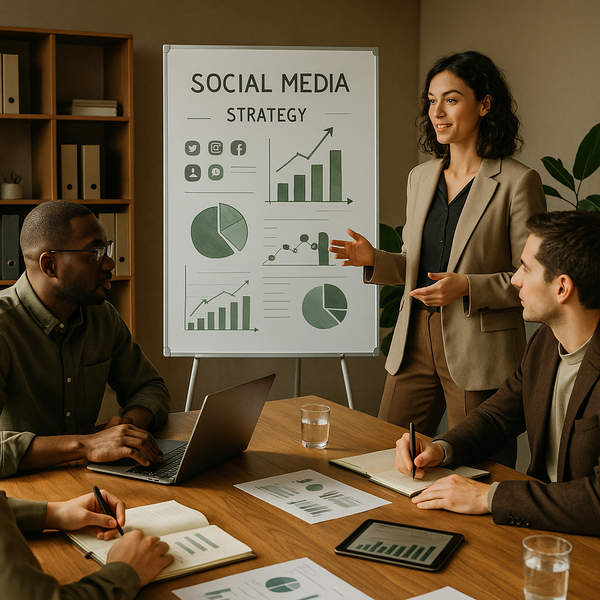 Werkplek met content creator tools voor planning, editing, analytics en social media publicatie