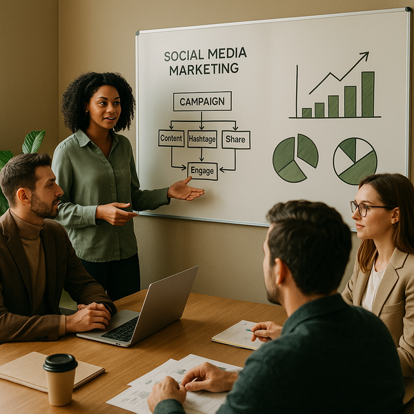 Scrivania con strumenti per content creator dedicati a pianificazione, editing, analytics e pubblicazione sui social