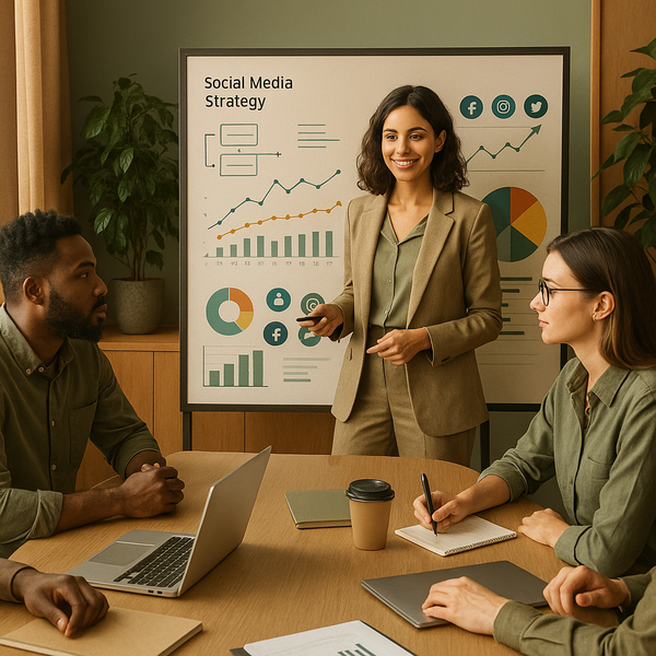 Analista che esamina un dashboard di report social media con grafici, KPI e dati sulle campagne