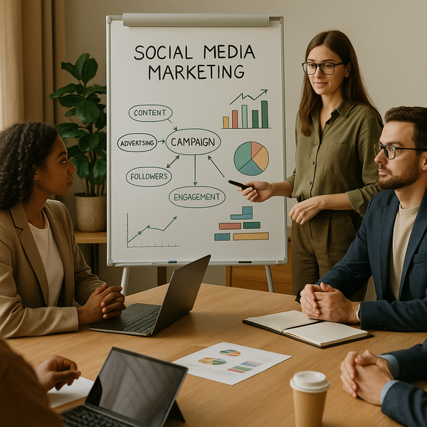 Illustrazione di un dashboard creator con canali di distribuzione open social web e analisi dei contenuti