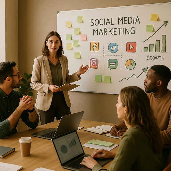 Illustration eines Creator-Dashboards mit offenen Social-Web-Distribution-Kanälen und Content-Analytics